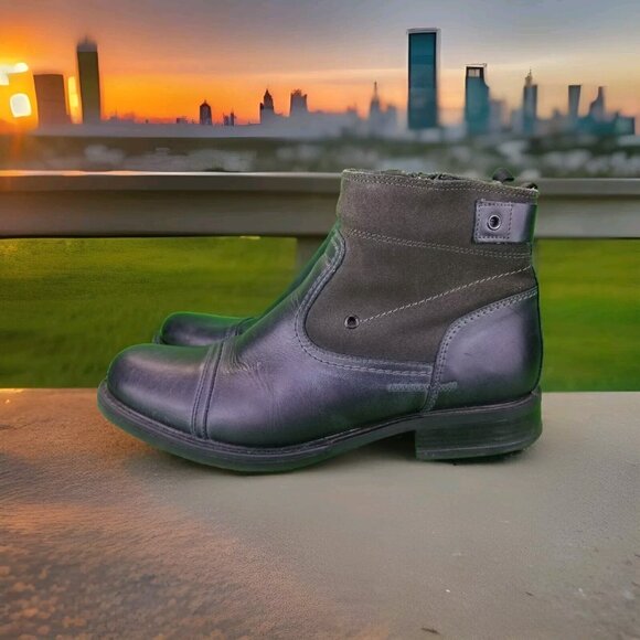 ✅The Alfani BRUTE Men’s 10.5M Blue/Grey Leather Cap Toe Side Zip Ankle Boots - Picture 1 of 11